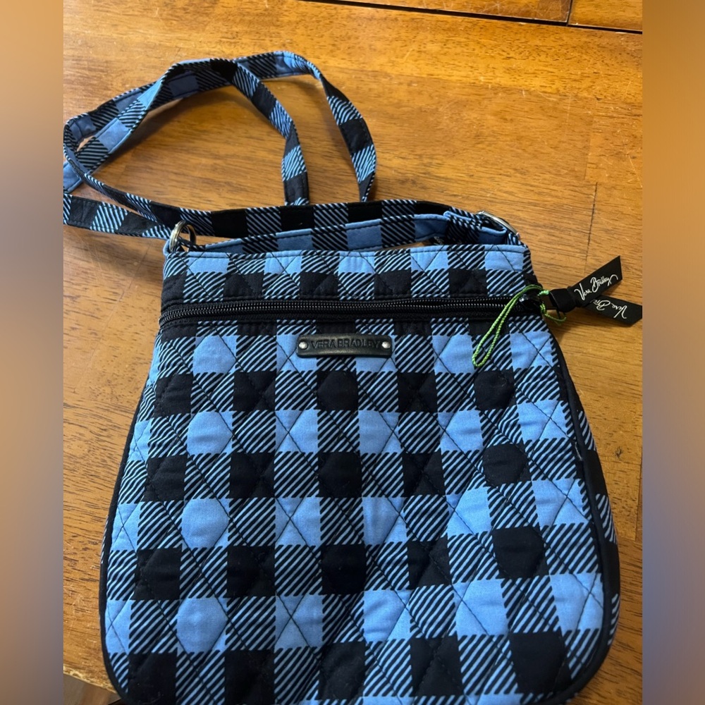 Vera Bradley Women's Blue and Black Checkered Crossbody With Adjustable Strap